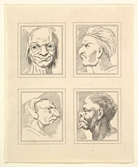 Four Heads (from Characaturas by Leonardo da Vinci, from Drawings by Wincelslaus Hollar