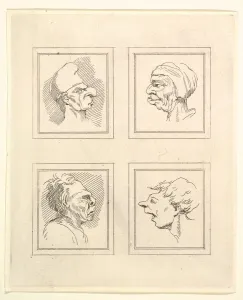 Four Heads (from Characaturas by Leonardo da Vinci, from Drawings by Wenceslaus Hollar