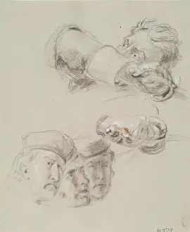 Chalk On Paper Prints: Heads and Hands - Study for The Battle of Prestonpans, c1842. Creator: William Allan