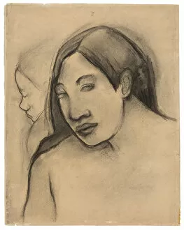 Black Hair Gallery: Heads of Tahitian Women, Frontal and Profile Views, 1891 / 93. Creator: Paul Gauguin