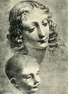 Giovanni Antonio Prints: Heads of the Virgin and Child, c1492-1494, (1943). Creator: Giovanni Antonio Boltraffio