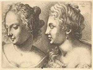 Da Vinci Leonardo Prints: Heads of two young women, 1645. Creator: Wenceslaus Hollar