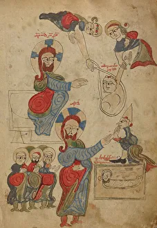 Disciples Prints: The Healing of the Paralytic; The Raising of Lazarus; Gospel Book, 1386. Creator: Unknown