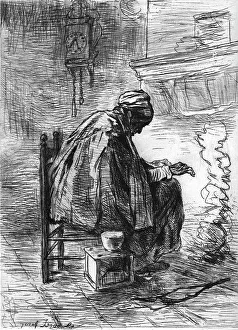Warming Prints: The Hearth, after Josef Israels, c1880-83. Creator: Jozef Israels