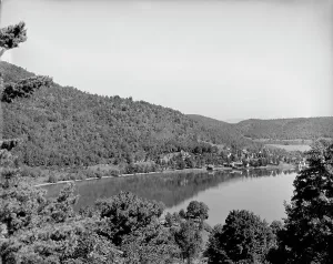 Hearts Bay from upper cottage, Rogers Rock, Lake George, N.Y. between 1900 and 1910. Creator: William H. Jackson