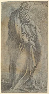 Girolamo Fran Prints: Heavily draped male Figure, 16th century. Creator: Unknown
