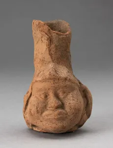 Heavily Eroded Miniature Jar in Form of a Human Head with Large Cheeks, 100 B. C. / A. D. 500