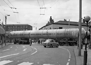 Absorption Tower Gallery: A heavy load stops the Manchester traffic, 1962. Artist: Michael Walters