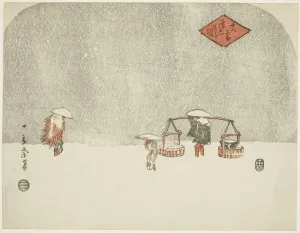 Uchiwa E Prints: Heavy Snow (Oyuki furishikiru zu), mid-1840s. Creator: Ando Hiroshige