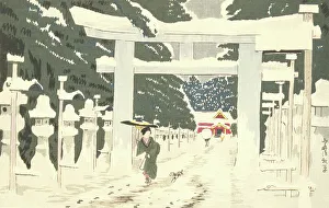 Shintoism Prints: Heavy Snow at Toshogu Shrine in Ueno, 1879. Creator: Kobayashi Kiyochika