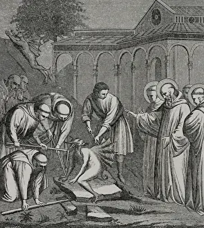 Construction Site Prints: The Heavy Stone - episode from the life of Saint Benedict of Nursia (480-547)