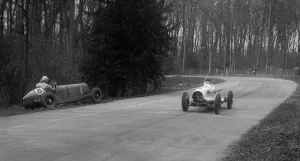 Castle Donington Prints: Hector Dobbs Riley Dobbs offset special passing Raymond Mays crashed ERA