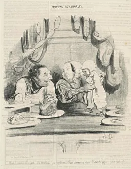 Butchers Prints: Hein! comme il regarde les cervelas... 19th century. Creator: Honore Daumier
