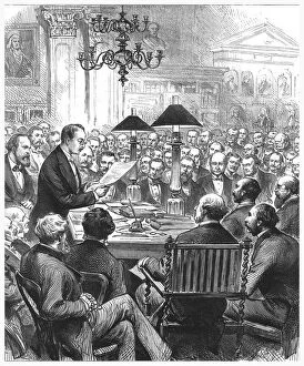 Schliemann Collection: Heinrich Schliemann lecturing in London, 1877