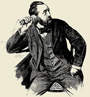 Telephone Prints: Heinrich von Stephan (1831-1897) on the phone, 1877. Creator: Anonymous