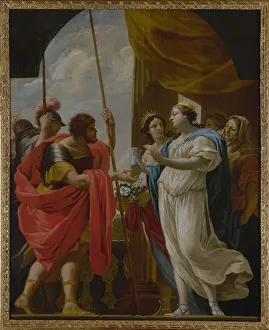 Simon Vouet Prints: Hélène offrant à Ménélas la potion de la reine Polydamne