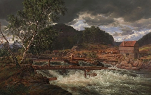 Johan Christian Clausen Dahl Prints: Hellefossen near Hokksund, 1838. Creator: Johan Christian Dahl