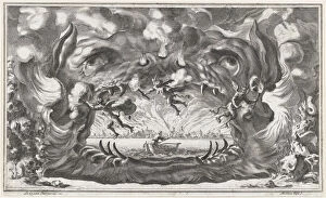 Etched Collection: The hellmouth, set design from Il Pomo D'Oro, 1668. Creator: Mathaus Küsel