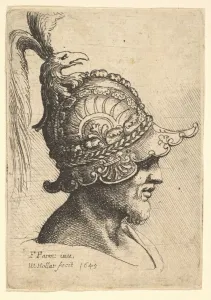 Mazzola Francesco Prints: Helmeted Head wtih Birds Head Crest, 1645. Creator: Wenceslaus Hollar