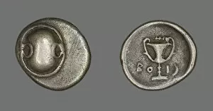 Grey Background Collection: Hemidrachm (Coin) Depicting a Boeotian Shield, about 338-315 BCE. Creator: Unknown