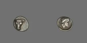 Hemidrachm Prints: Hemidrachm (Coin) Depicting Bucranium, 355-346 BCE. Creator: Unknown