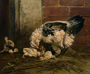 Chick Prints: Hen with Chicken, 1856. Creator: Charles Verlat