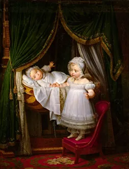 Henri of Artois, Count of Chambord, duc de Bordeaux in his cradle with his sister Louise Marie There Artist: Hersent, Louis (1777-1860)