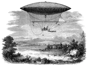 Henri Giffards steam powered steerable (dirigible) airship, 1852