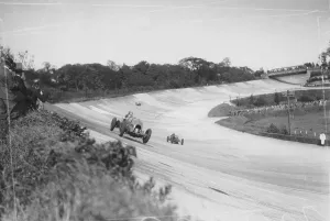 Brooklands Prints: Henry Birkin in a Bentley, Brooklands, Surrey, (c1932?)