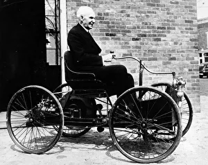 Horseless Carriage Prints: Henry Ford on a 1896 Ford, (c1940s?)