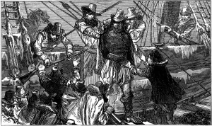 Mutiny Prints: Henry Hudson, English navigator, being set adrift by mutinous crew, c1880
