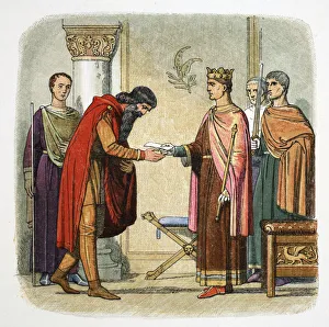 James William Edmund Prints: Henry II of England authorizes Dermot MacMorrough to levy forces, 1170 (1864). Artist