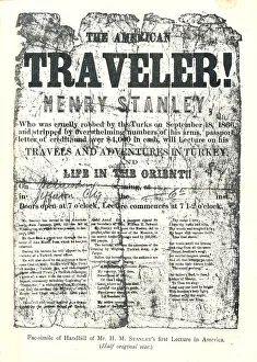 John Rowlands Prints: Henry M. Stanley, Handbill from Lecture Tour in America