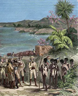 Henry Morton Stanley and David Livingstone in Africa, 19th century. Creator: Unknown