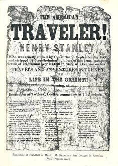 Lecture Collection: Henry M.Stanley, Handbill from Lecture Tour in America, At age 31 discovered Dr.Livingstone in Afric