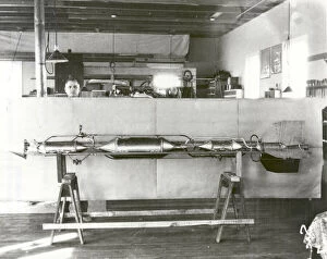 Henry Sachs with Robert Goddard's Rocket in New Mexico, USA, 1930. Creator: NASA