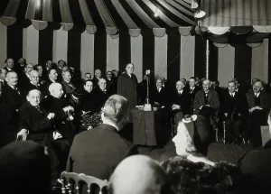 Marquee Prints: Henry Solomon Wellcome speaking at the cornerstone ceremony for the Wellcome Building