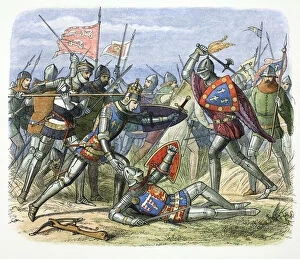 Hundred Years War Collection: Henry V of England attacked by the Duke of Alencon at the Battle of Agincourt, 1415 (1864)