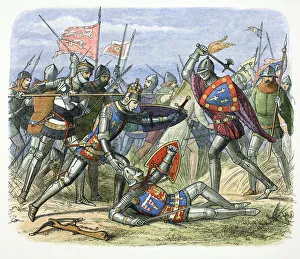 James William Edmund Prints: Henry V of England attacked by the Duke of Alencon at the Battle of Agincourt, 1415 (1864)