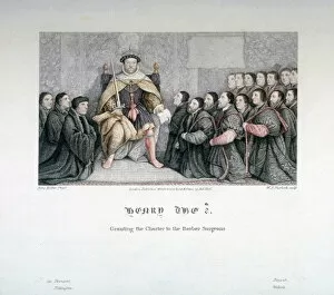 Barber Surgeon Gallery: Henry VIII granting the charter to the Barber Surgeons, 16th century, (1817)
