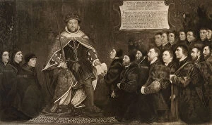 Barber Surgeon Gallery: Henry VIII, Granting a Charter to the Barbers and Surgeons Guilds, 1541, (1902)