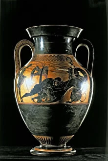 Amphora Collection: Heracles fighting the Nemean lion, Attic black-figure amphora from Vulci