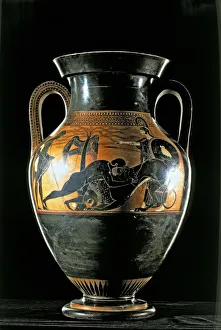 Heracles fighting the Nemean lion, Attic black-figure amphora from Vulci