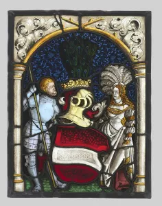 Heraldic Panel Depicting a Knight and a Lady with the Arms of the Archduchy of Austria, c