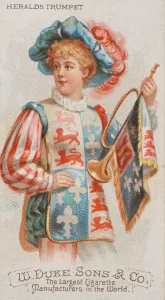 Schumacher And Prints: Heralds Trumpet, from the Musical Instruments series (N82) for Duke brand cigarettes
