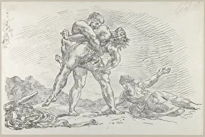 Labours Of Heracles Prints: Hercules and Antaeus, 1852. 1852. Creator: Eugene Delacroix