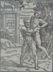 Strongman Prints: Hercules and Antaeus, ca. 1517-18. Creator: Ugo da Carpi