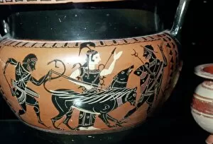 Black Figure Collection: Hercules Brings Cerberus to Eurystheus, with Hermes and Athena, c6th century BC