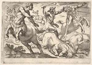 Action Prints: Hercules and the Centaurs: Hercules holds the head of a centaur with his left hand