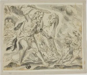 Cerberus Prints: Hercules, Cerberus and the Mares of Diomedes, n.d. Creator: Unknown